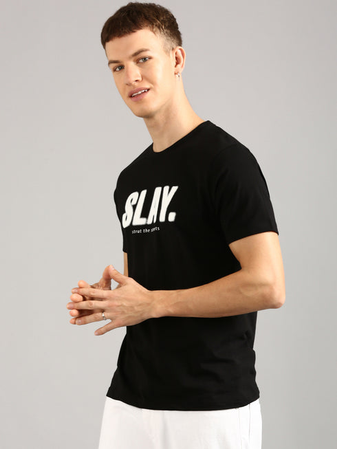 Black Printed Regular Fit T-shirt